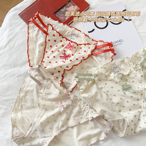 Sweet girl who is not tired ~ Panties with tits, fufu, Japanese style polka dot girl, pure desire, butt-covering, sexy low-waisted briefs for women, new product