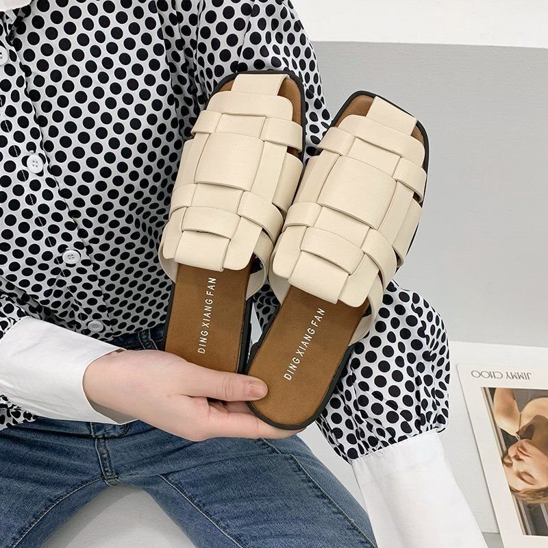 Trendy Women's Open-Toe Woven Slippers for Outdoor Wear, New Summer Flat Non-Slip Lazy Roman Sandals Trendy Women's Open-Toe Woven Slippers for Outdoor Wear, New Summer Flat Non-Slip Lazy Roman Sandals