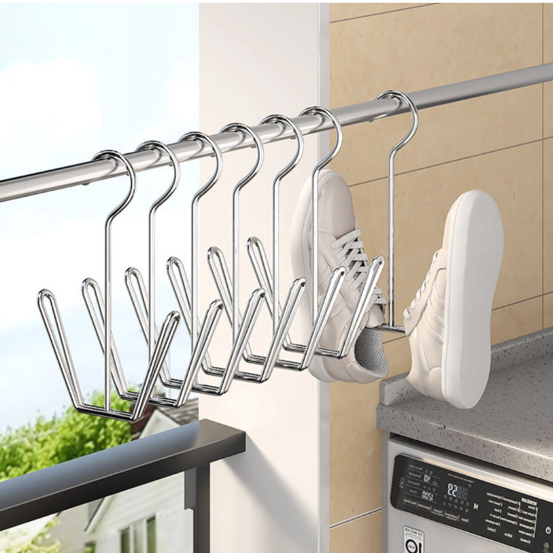 Stainless Steel Shoe Drying Rack Hanging Shoe Rack Insole Hook Household Multi-Functional Balcony Shoe Drying Rack