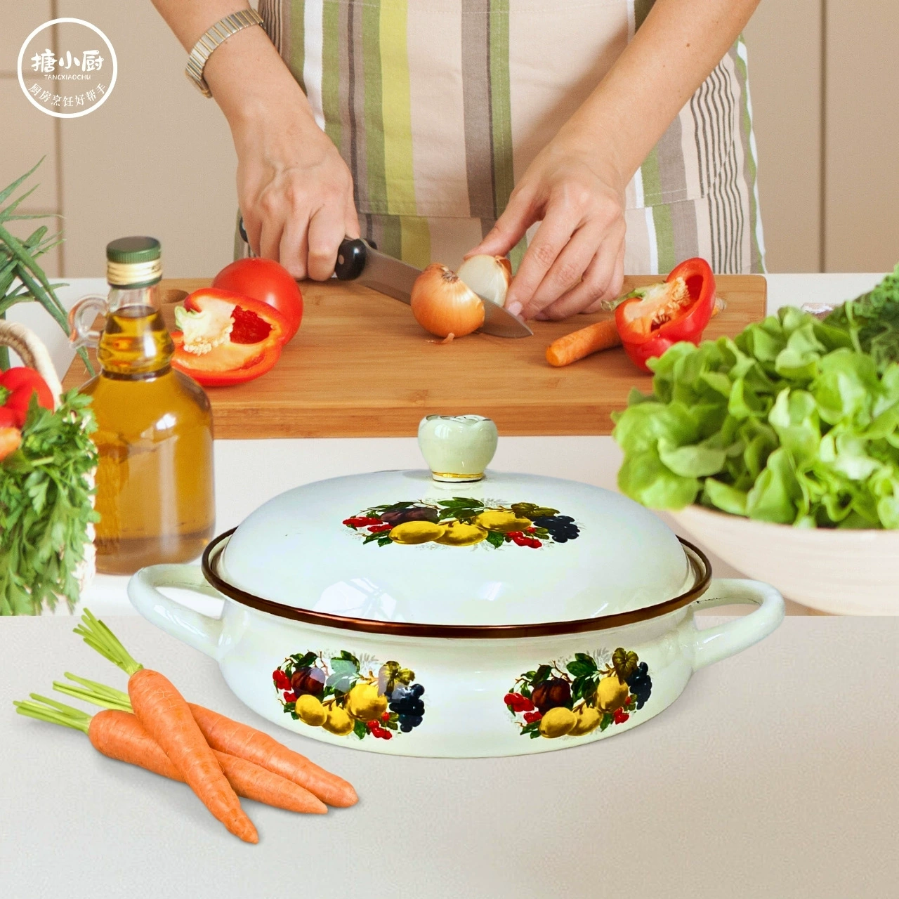 Эмалированная кухонная посуда: кастрюля с двумя ручками и крышкой, эмалированная мелкая сковорода/кастрюля для тушения, для дома, для варки лапши, подходит для газовой плиты и индукционной плиты