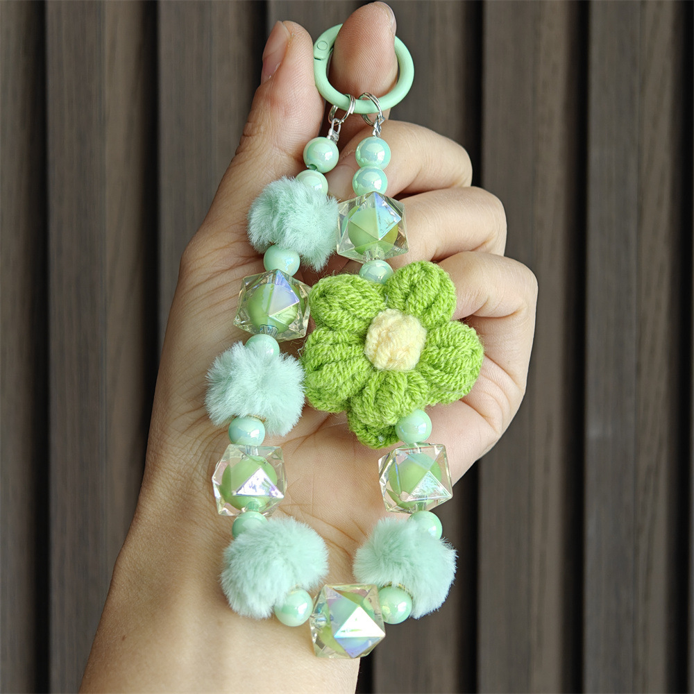 Flor de lana cuentas de otoño y invierno cadena de llaves de teléfono móvil cuentas de lana pulseras bolsos colgantes pequeños regalos al por mayor image 3