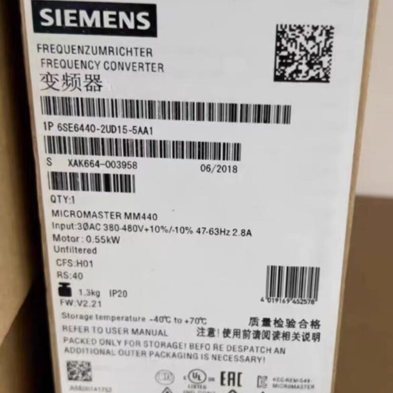 6Se6440-2Ud15-5Aa1 Siemens Mm440 Inverter 0.55Kw 380V in Stock