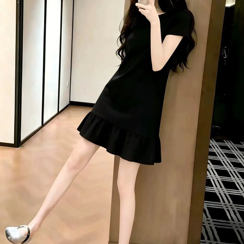 Summer new style coffee-colored ruffled waist-slimming dress for women, fishtail skirt, little black dress 1248-1 black Summer new style coffee-colored ruffled waist-slimming dress for women, fishtail skirt, little black dress 1248-1 black