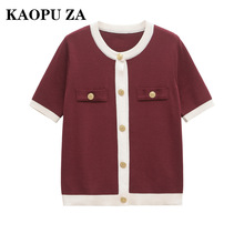KAOPU ZA 2025秋季新款欧美风女士休闲短袖针织衫时尚简约开衫潮