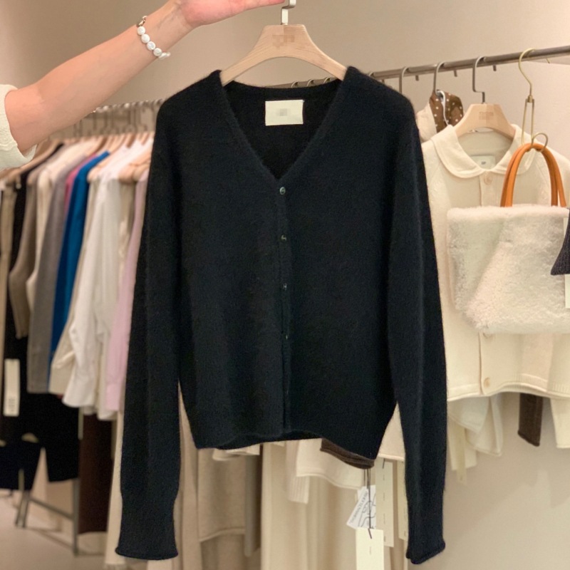 2024 Early Autumn Wool Cardigan Women's V-neck Loose Long Sleeve Korean Fashion Loose Cashmere Sweater Base Sweater
