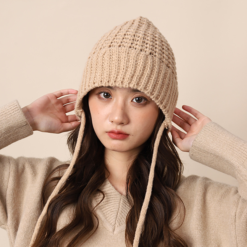 Chapeau de pêcheur polyvalent en fil de style vertueux pour enfants, style coréen, protection des oreilles chaude, chapeau seau noué, rue_voghion.com