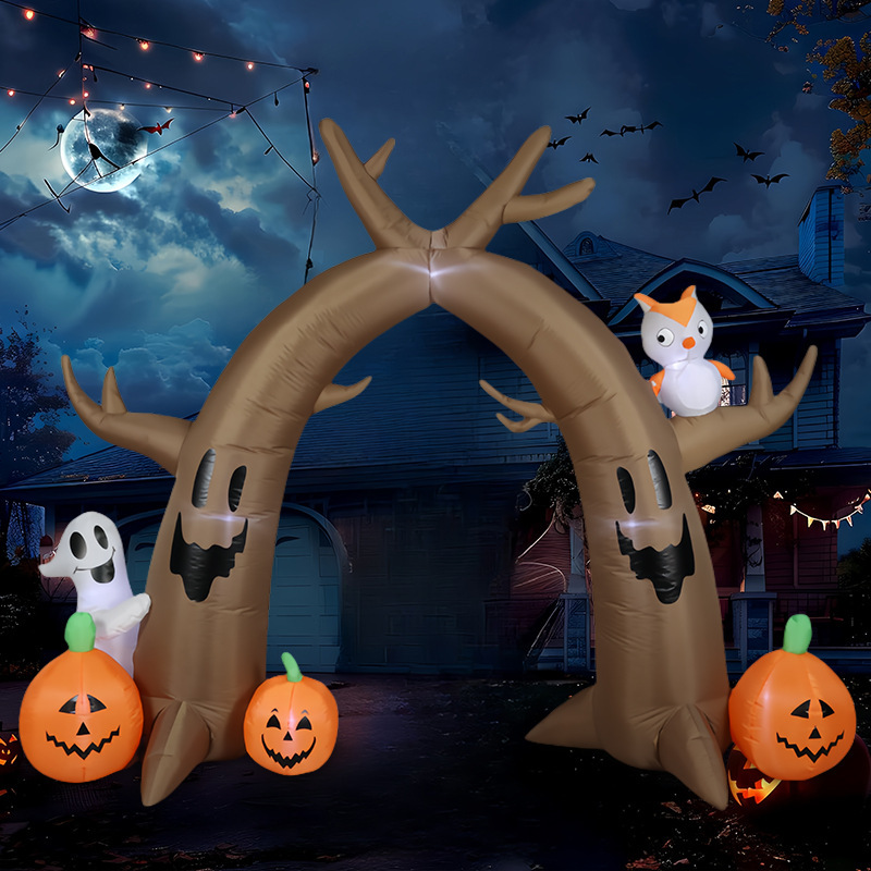 2.4m Halloween Ghost Owl Dead Tree Pumpkin Arch Courtyard Led Luminous Inflatable Air Model Decorative Ornaments
