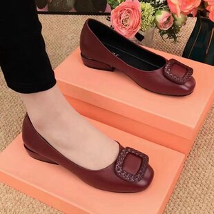 Foreign trade wholesale shoes women's 2025 autumn new low heel thick heel rubber shallow mouth square head rebate shoes work shoes