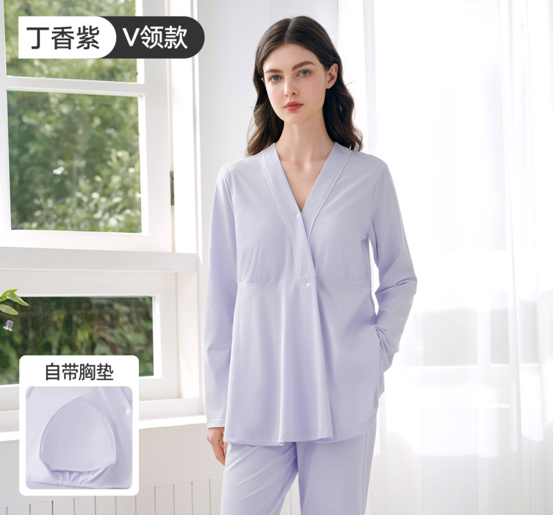 Jingqi 産後服胸パッド付き純綿産後 10 月秋マタニティパジャマ産後授乳マタニティホーム服女性|undefined