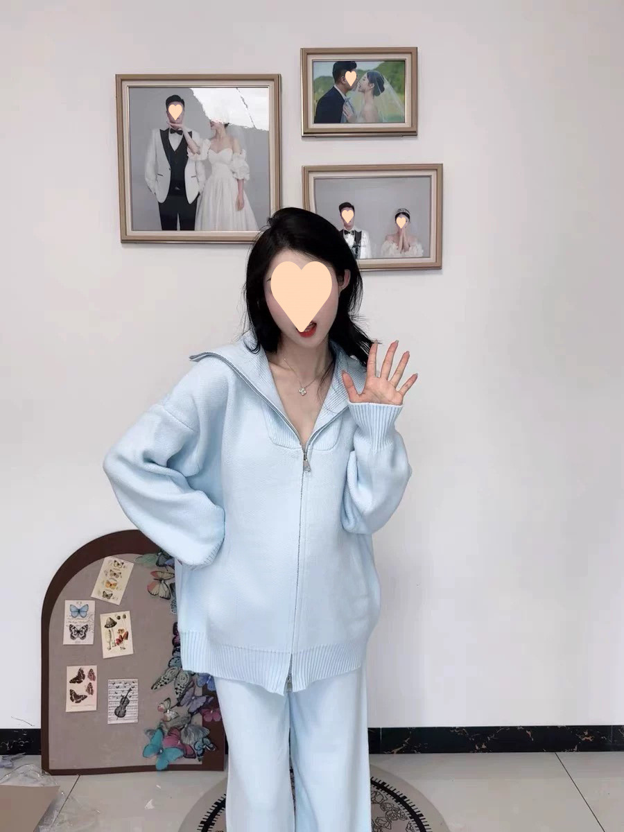 ActiveGo High-end Zipper Casual Fashion Sports Knit For Women, New Autumn And Winter Floor-length Wide-leg Pants Two-piece Set_desvips.com