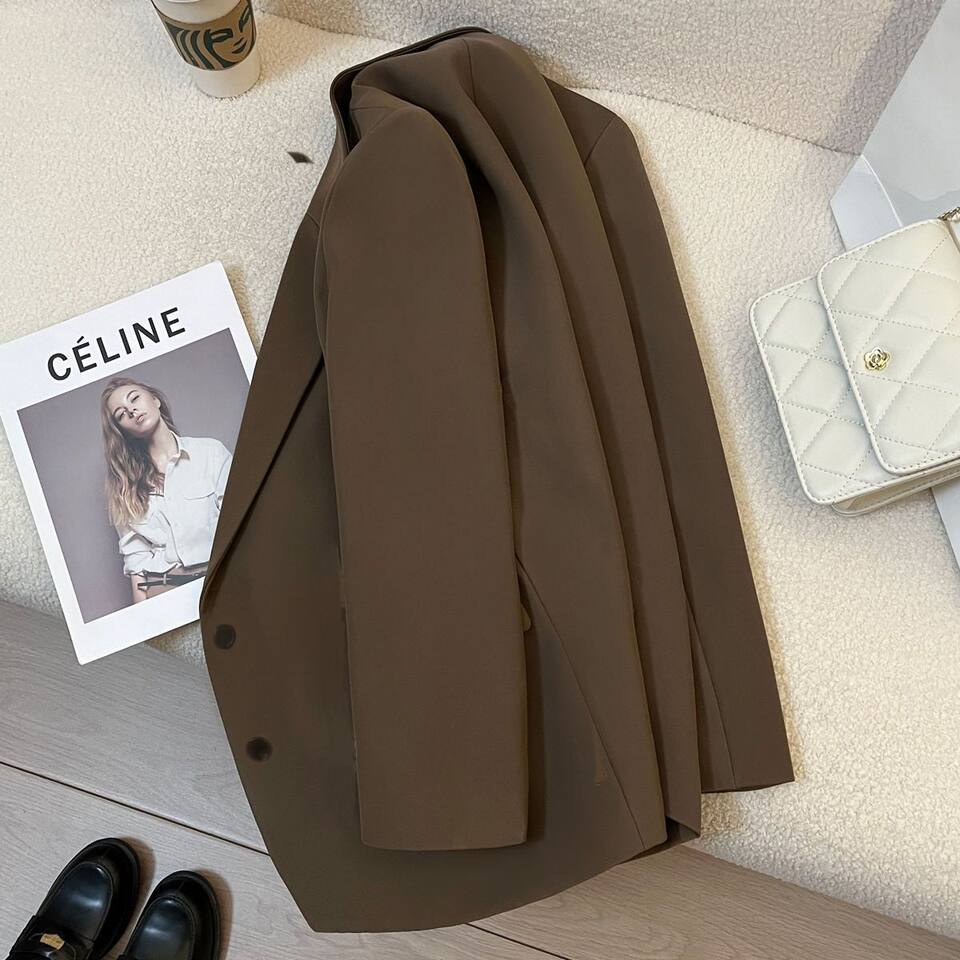 Áo vest nữ dáng ôm cổ vest tay dài phối túi hai nút phong cách công sở — Màu cà phê, đen chi tiết 3