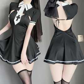 修女Cosplay套装可调节后背连衣裙纯欲修女制服诱惑小胸房事