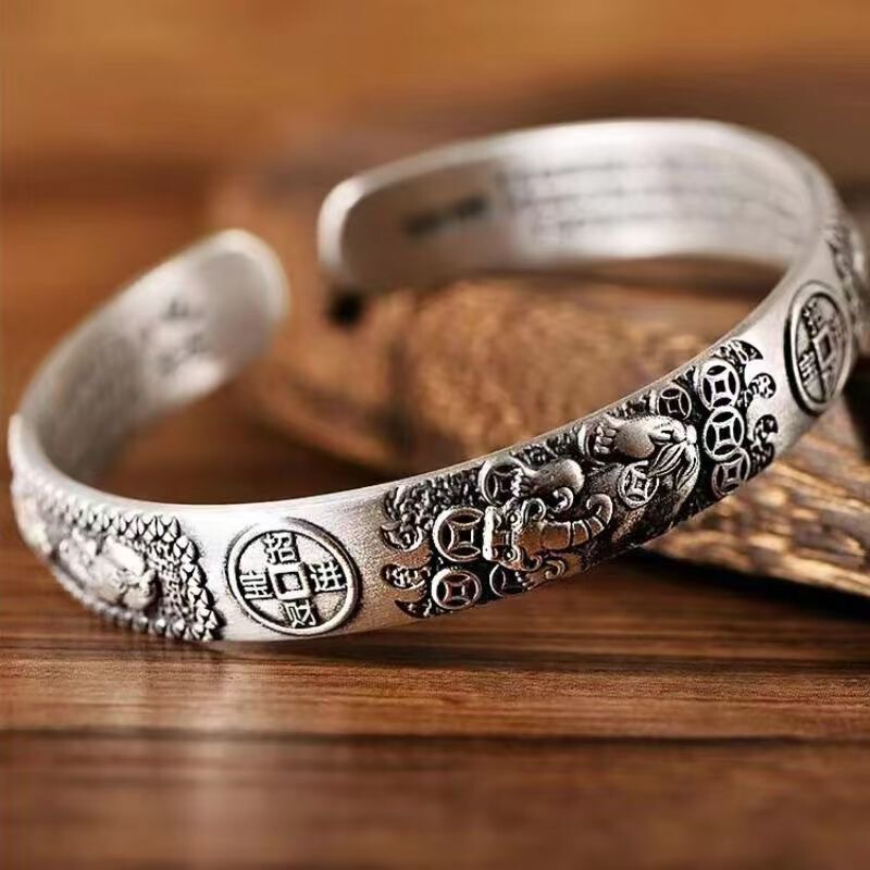 Retro Bracelet Men's Personalized Open Bracelet Pixiu Fortune Bracelet Men's Bracelet Silver Simple Bracelet