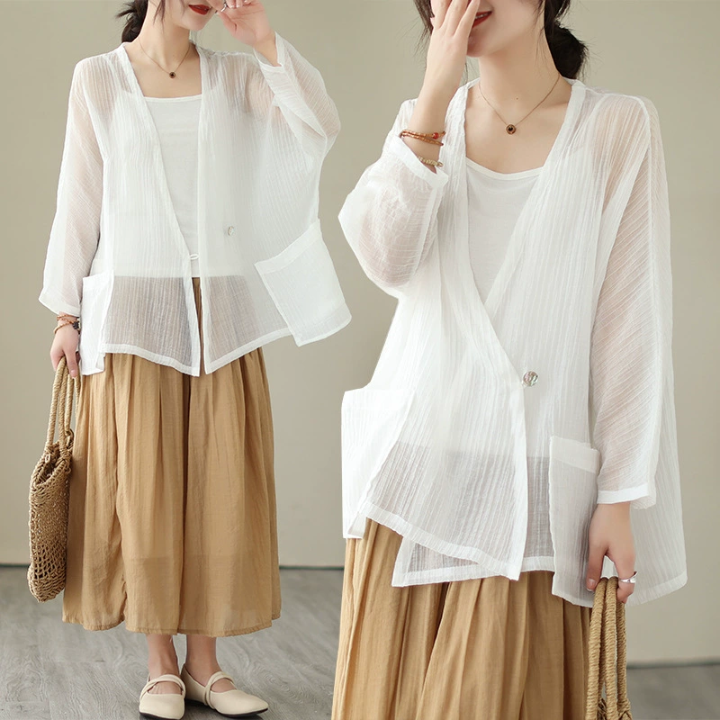 Реже кардиган тонкая женская рубашка весна и лето 2025