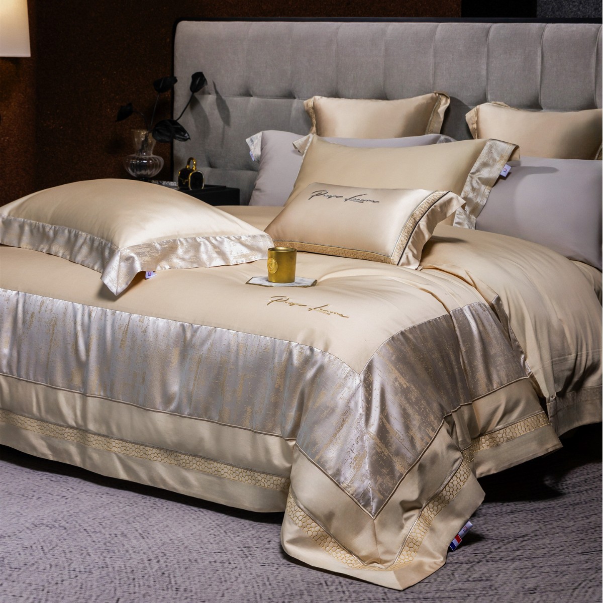 Italian Light Luxury Style Gilt Jacquard High-End Bedding Bed Sheetss Bed Cover Bedding Pure Cotton Long-Staple Cotton Four-Piece Home Textile Set