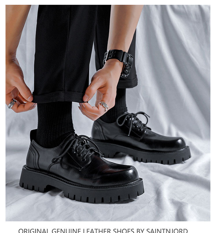 Chaussures Derby décontractées à semelles épaisses de printemps en cuir pour hommes Bottes Martin noires basses formelles de mariage pour hommes_voghion.com