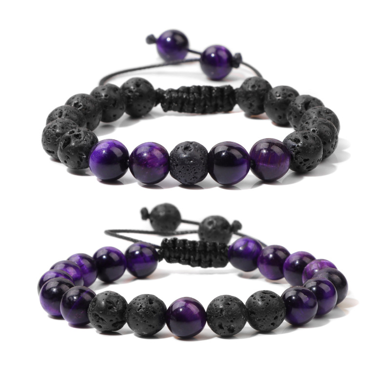 European and American Cross-border Hot Sale Natural Stone Tiger Eye Beads Woven Bracelet Men's Lava Volcanic Stone Essential Oil Aromatherapy Set