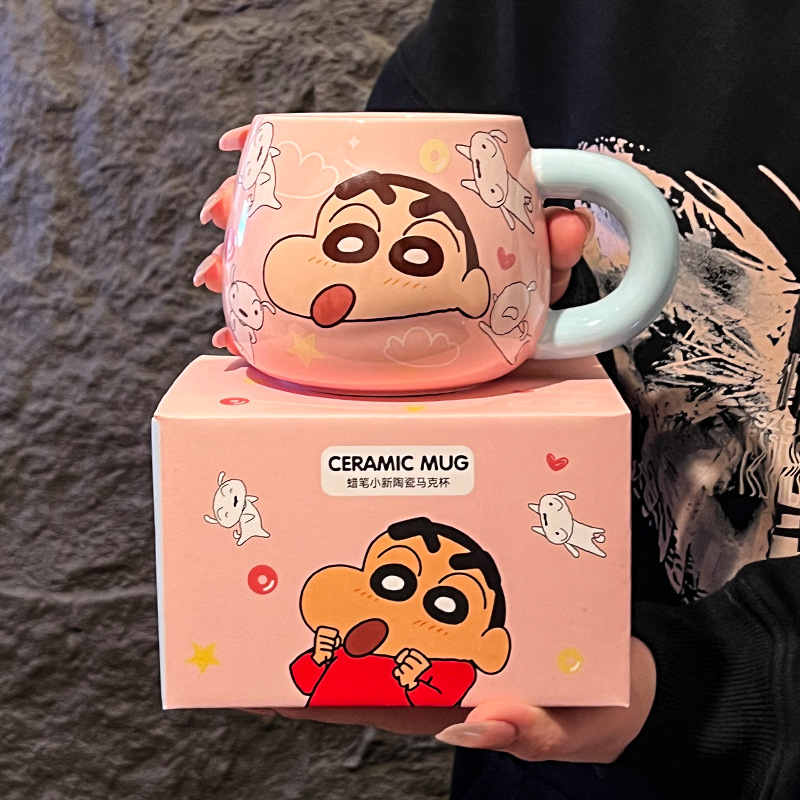 Autenticamente autorizado lápiz pequeño nuevo relieve de cerámica taza de marca encantadora caricatura de alto valor facial taza de pareja de oficina