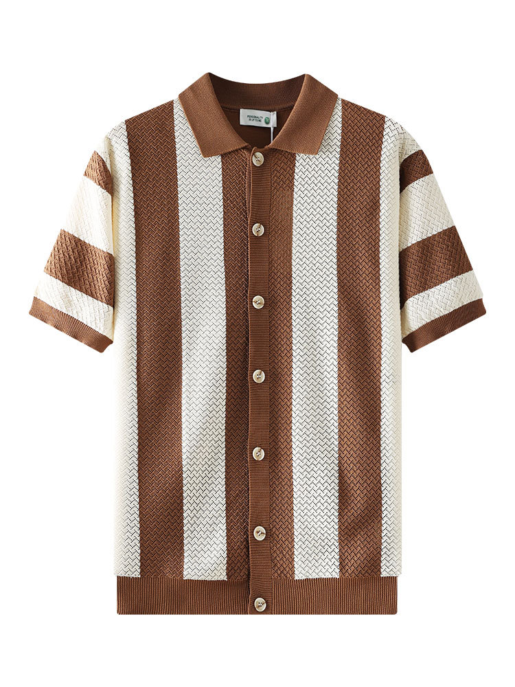 Camisas de polo de hielo de punto a rayas de estilo antiguo, camisetas de color contrastante, camisetas casuales de negocios, mangas cortas para hombres