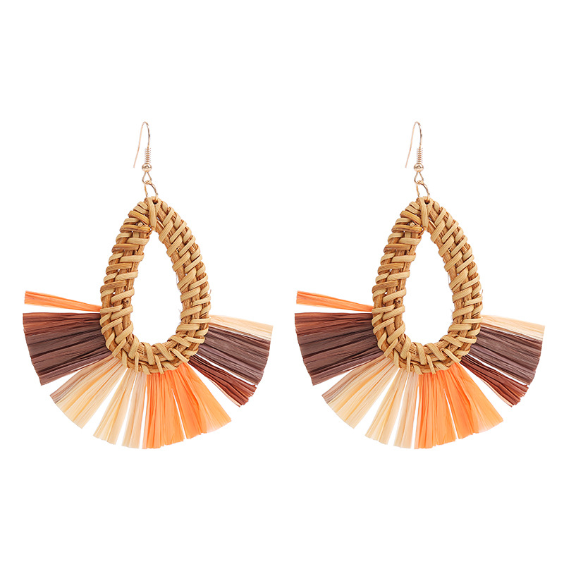 1 Pair Bohemian Sector Water Droplets Hollow Out Raffia Drop Earrings display picture 5