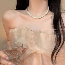 巴洛克珍珠短款項鏈女輕奢小眾雙層頸鏈高級感麻花鎖骨鏈飾品配飾