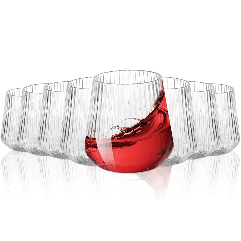 12oz Origami Style with Strip Drinking Cup Stemless Reusable Plastic Cup Camping Party Wedding Red Wine Glass