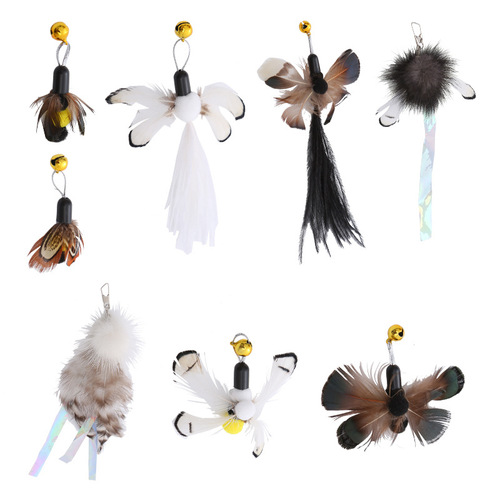 Cat Toy Feather Cat Stick Replacement Head Animal Insect Shape Pet Cat Toy Pet Supplies