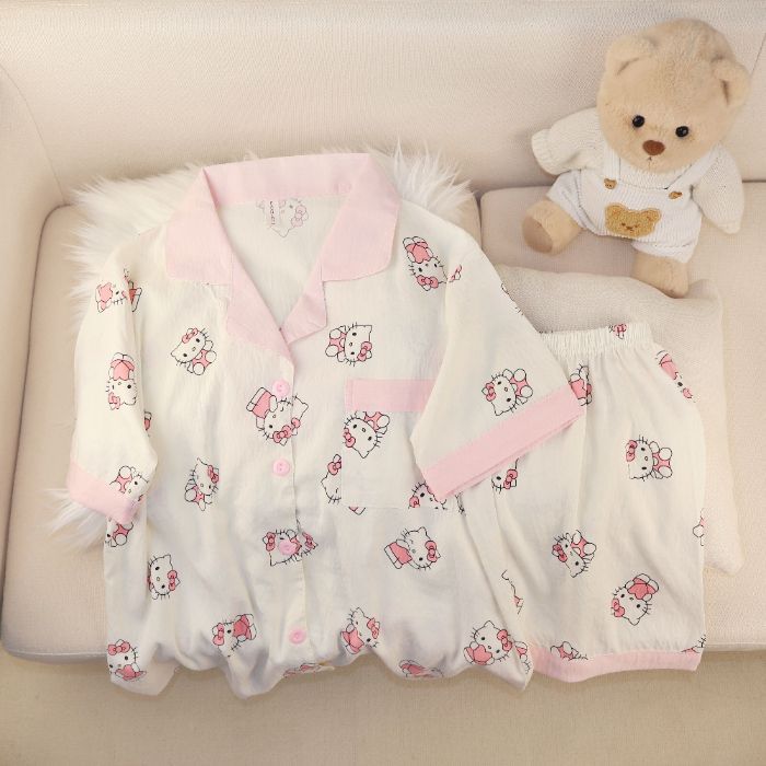 Al por mayor transfronterizo nuevo verano nubes de algodón dibujos animados mangas cortas pantalones cortos pijamas ropa de casa de mujer set ropa de casa de moda