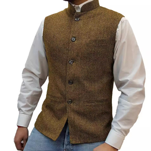 Men's Vest with Stand Collar, Zhongshan Style, Herringbone Pattern Vest—Direct Sales Vest