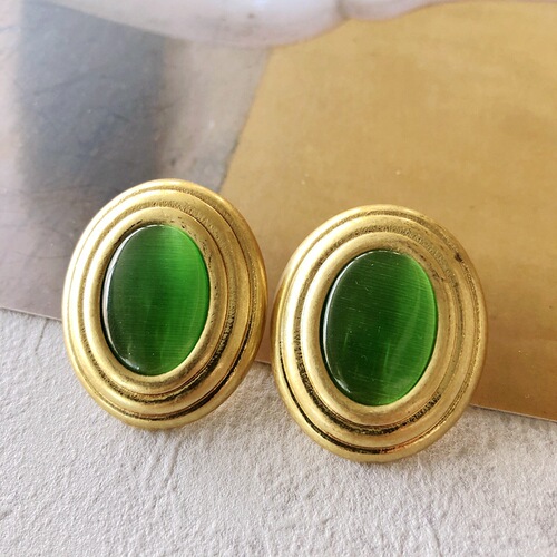 Overseas goods French romantic silver needle earrings electroplated real gold stone gemstone enamel glaze second-hand earrings earrings