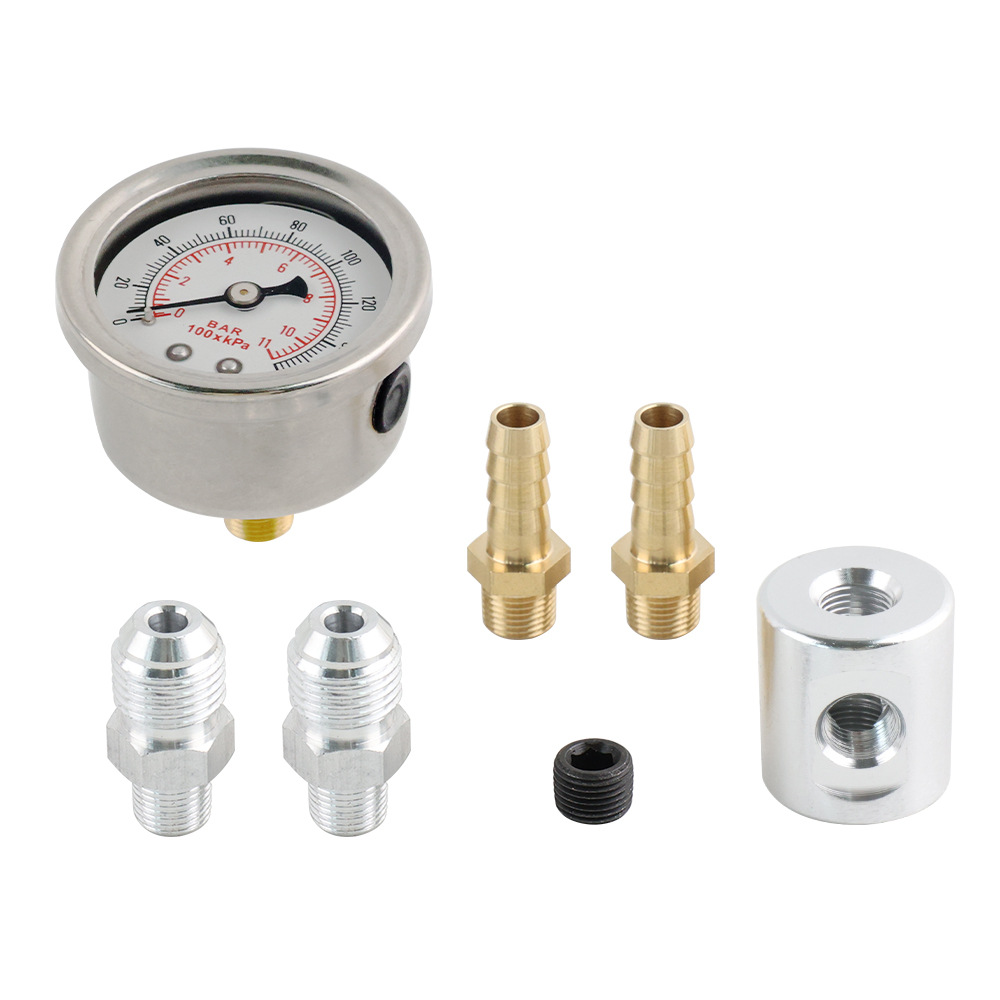 High-Precision Universal 1/ 8inch Npt Fuel Pressure Gauge 0-160Kpa Air Pressure + Three-Way Adapter