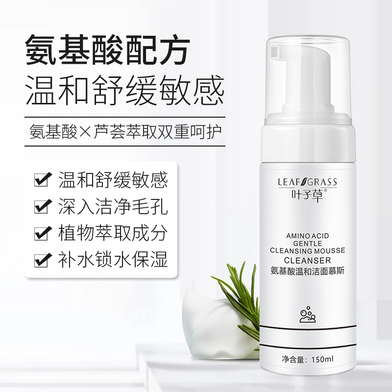 葉子草氨基酸柔和潔面慕斯泡沫深層清潔補水保濕男女通用oem加工