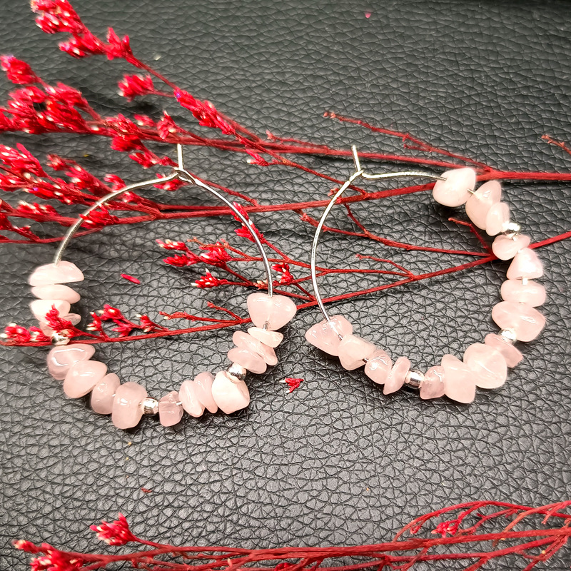 Retro Geometric Crystal Agate Hoop Earrings 1 Pair