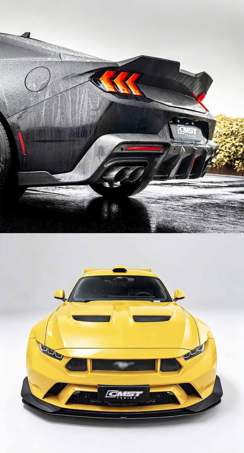 Suitable for Ford Mustang modifications: CMST carbon fiber front splitter, rear lip, side skirts, wind deflectors, hood, and fender flares