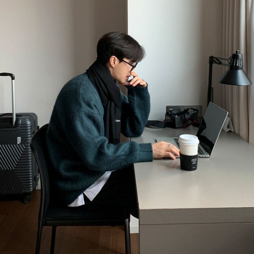 MYQ Mohair Lazy Sweater for Men - Winter Thick Crewneck Base Layer Sweatshirt - Korean Style Loose Soft Plush Knit Sweater