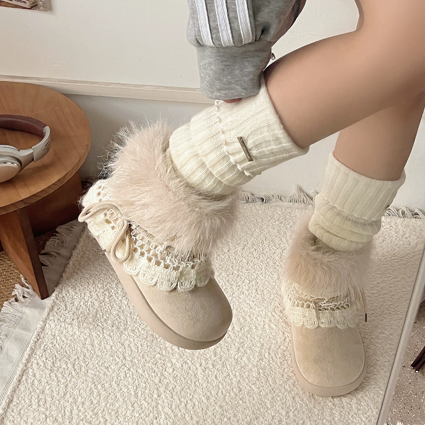 Зимние ботинки из бархата с воротником Fair Isle, утепленные хлопковые, с мехом, сапоги со снежной фактурой Beier BEB3007, единое изделие, дропшиппинг