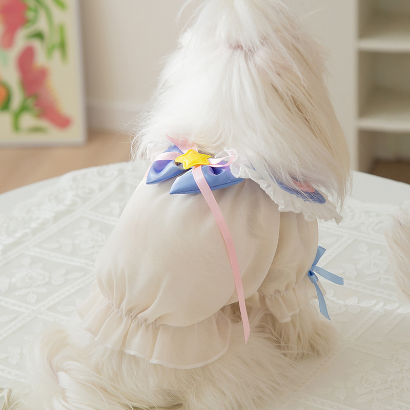 La primavera y el verano perro se convierte en hermosa chica estrella falda de encaje princesa estilo gato malla de dos patas ropa de perro mascota