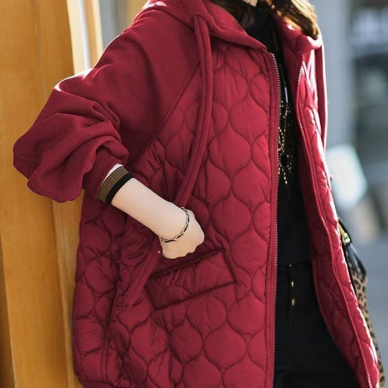 欧洲站大码菱格连帽拼接羽绒棉服厚外套棉袄时尚新款大码宽松女装|undefined