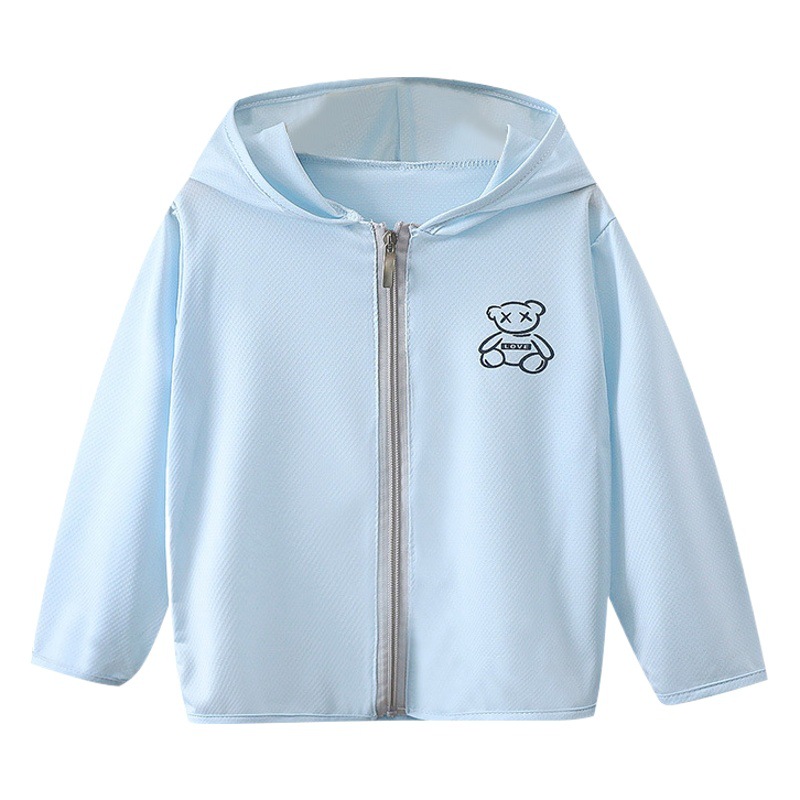 Ropa de protección solar para niños delgada de seda helada, protección solar transpirable, ropa de protección solar para niños y niñas, ropa de piel para bebés, camisa de protección solar de verano