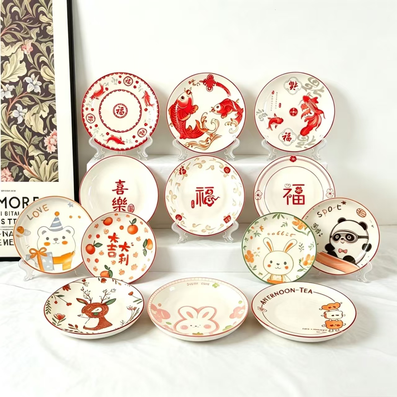 批发3元店8英寸印花卡通果盘童趣饭盘家用菜盘创意早餐盘点心水果