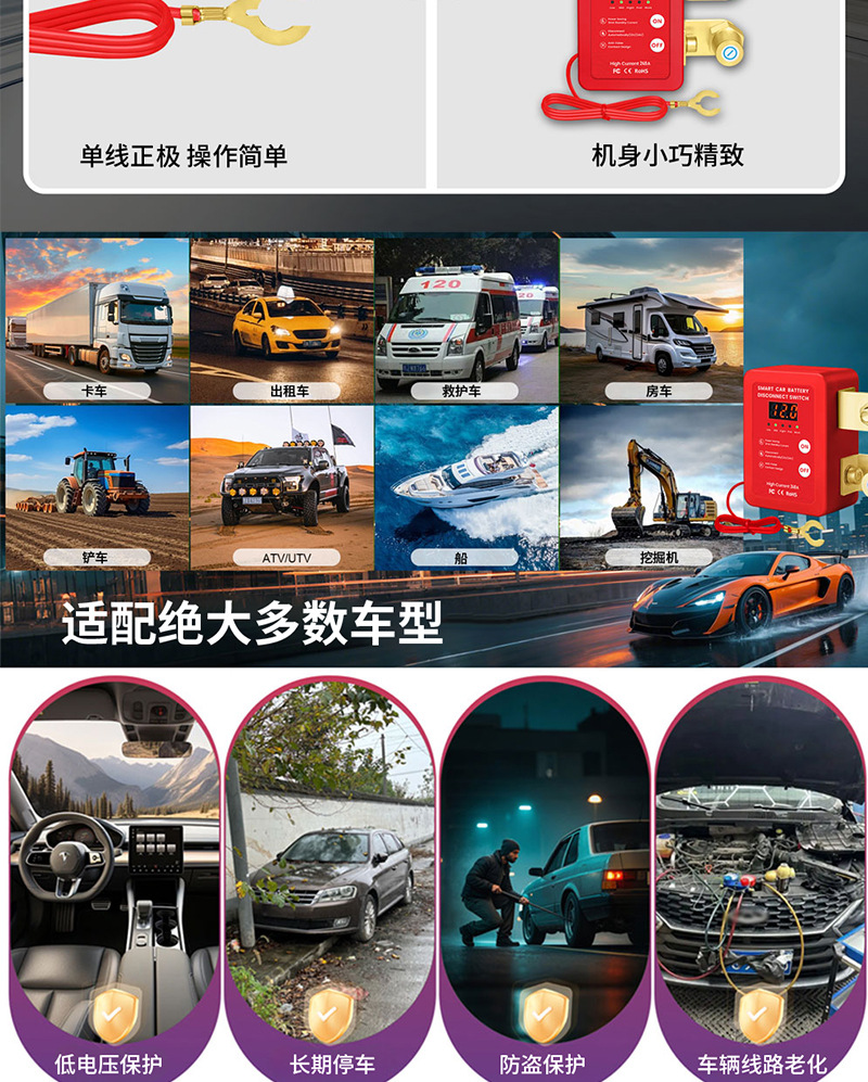 Car Battery Power-Off Switch 12V/24V Remote Control Manual Integrated Anti-Leakage Tailgate Battery Power-Off Switch