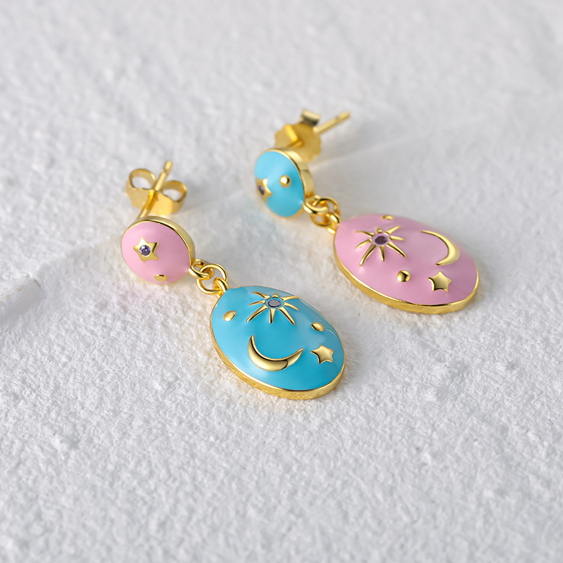 Fashion Oval Sterling Silver Drop Earrings Enamel Plating Inlay Zircon 925 Silver Earrings
