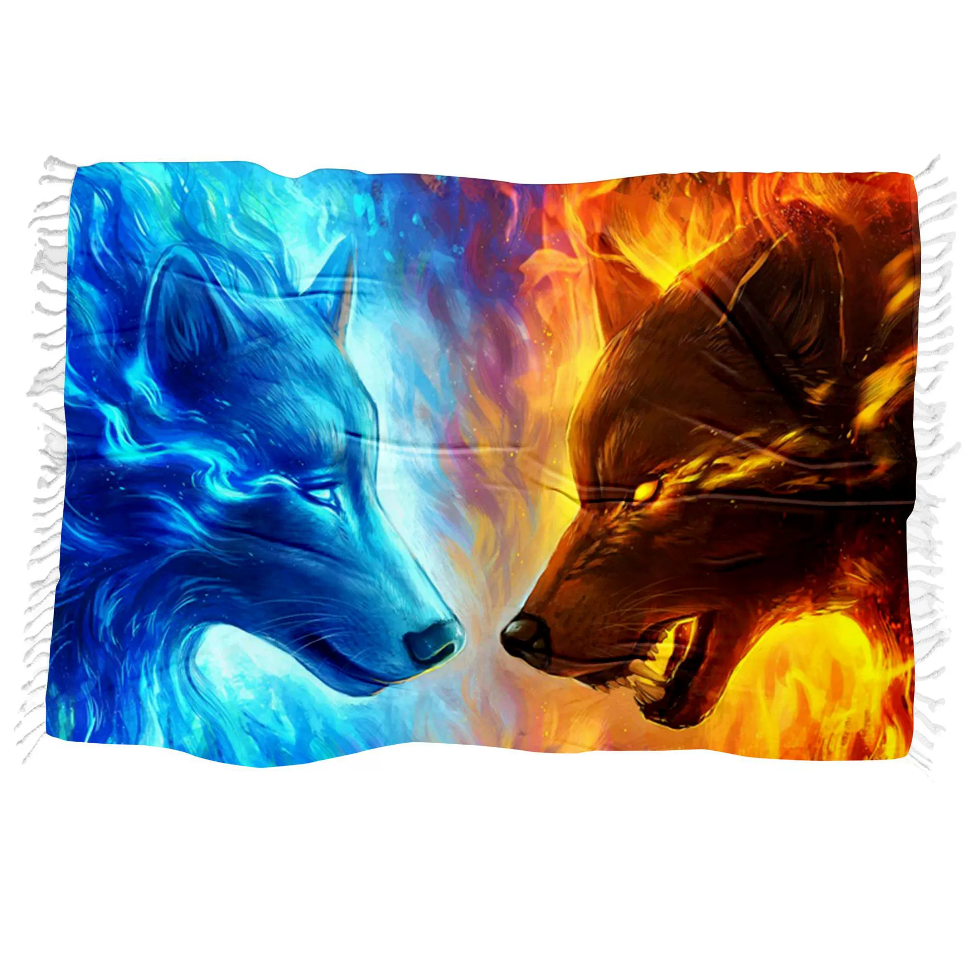 Волк печатания полотенца ванны 3Д цифров валика взморья Микрофибер пляжного полотенца квадрата Тассел прямоугольный