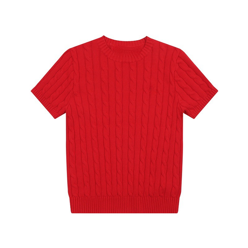 Ralph Lauren Cable Knit Short Sleeve Crewneck Sweater Red