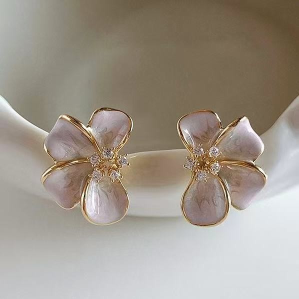 Aguja de plata Corea del Sur diamante Opal flor pendientes diseño fresco Rosa pendientes moda pendientes dulces al por mayor