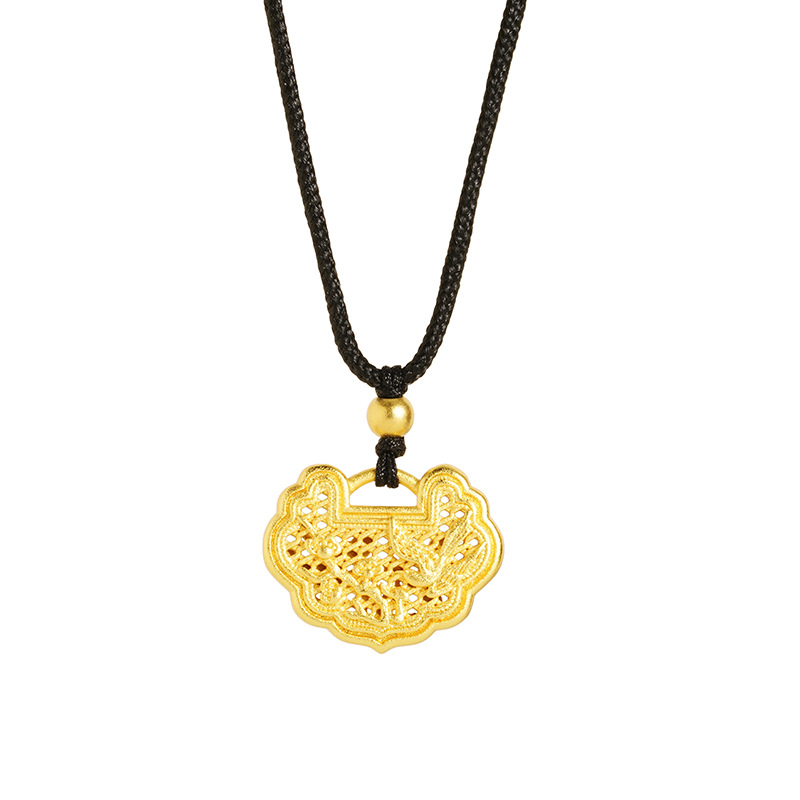 Flor y pájaro Ruyi cerradura arena oro collar cuerda cadena estilo chino de las mujeres elegante retro todo fósforo Yiwu Joyería Al por mayor suministro