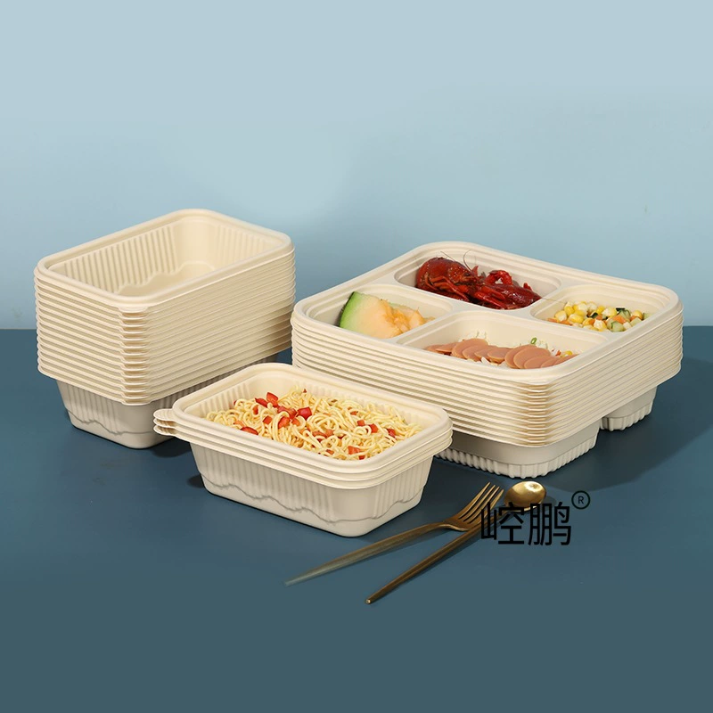 Пластиковый одноразовый разлагающийся ланч-бокс из кукурузного крахмала, круглая упаковочная коробка на вынос, квадратная ланч-бокс без крышки, полное дно