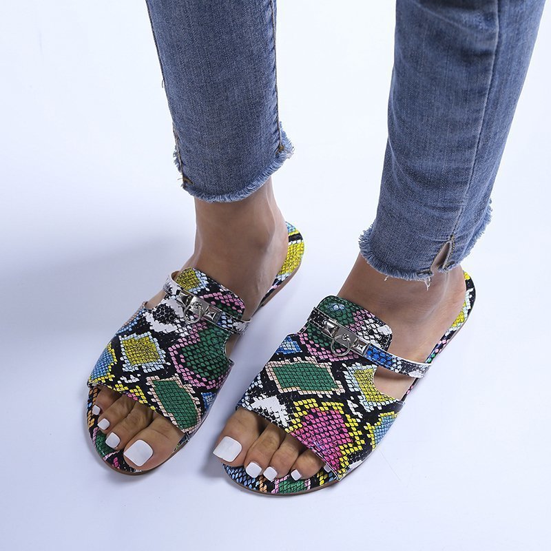 women s metal buckle flat slippers nihaostyles clothing wholesale NSCRX71308