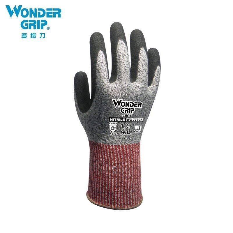 多给力WG-777CF浸胶耐磨五级防割手套 Cut 5防切割作业 刺穿手套