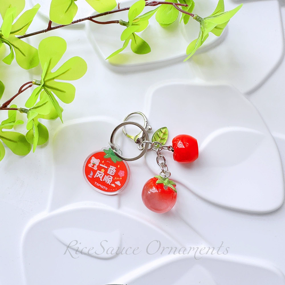 Acrylic Fruit Keychain Pendant, Cute Mini Charm with Leaf Tag, Single or Multi‑Piece Options